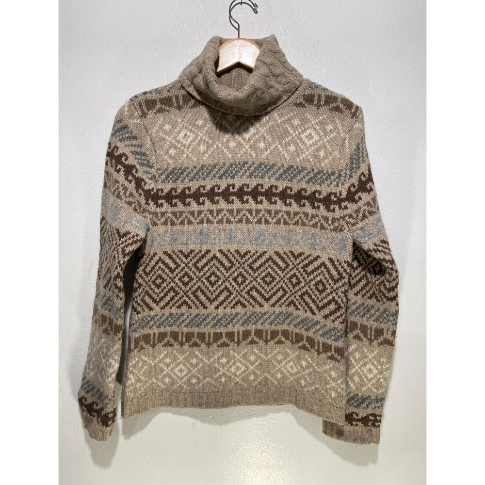 Newton Trading lambswool sweater classic Fair isle northern brown winter women M